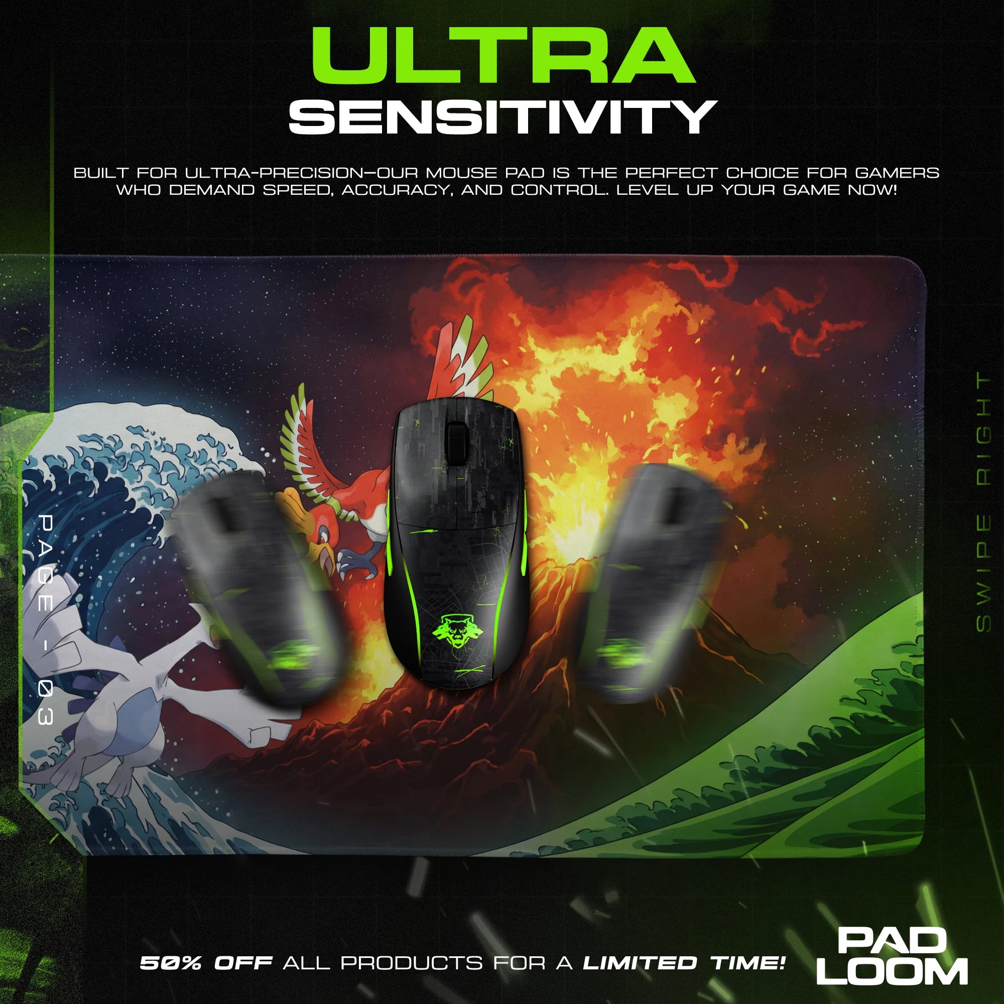 Lugia Ho-Oh Tidal Blaze Mouse Pad - Pokémon Desk Mat