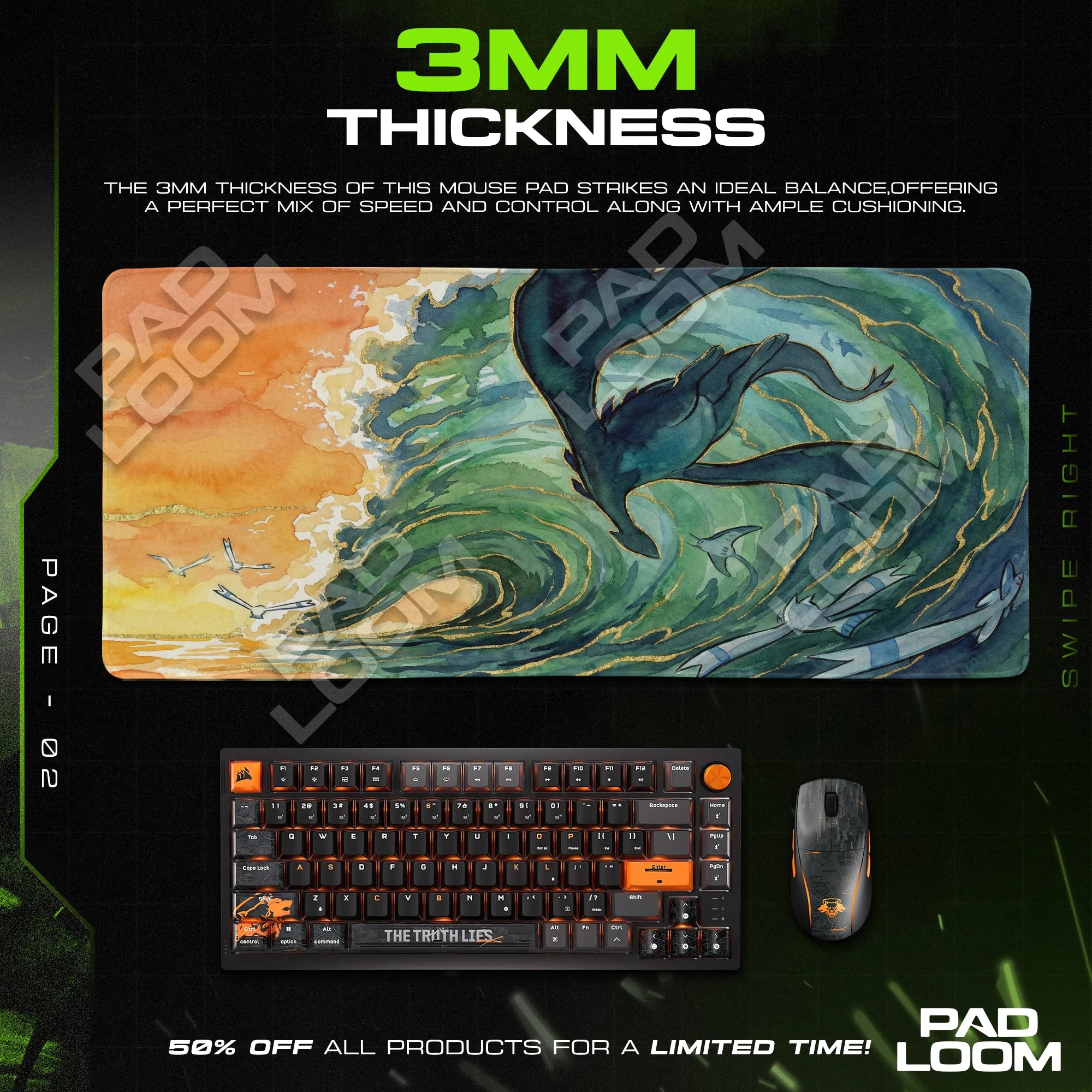 Lugia Ocean Wave Mouse Pad - Pokemon Desk Mat