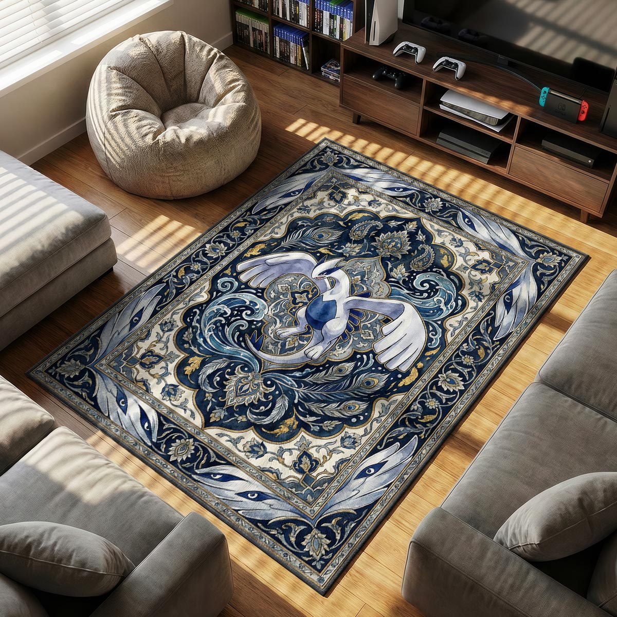 Lugia Silver themed area rug for Pokemon fans