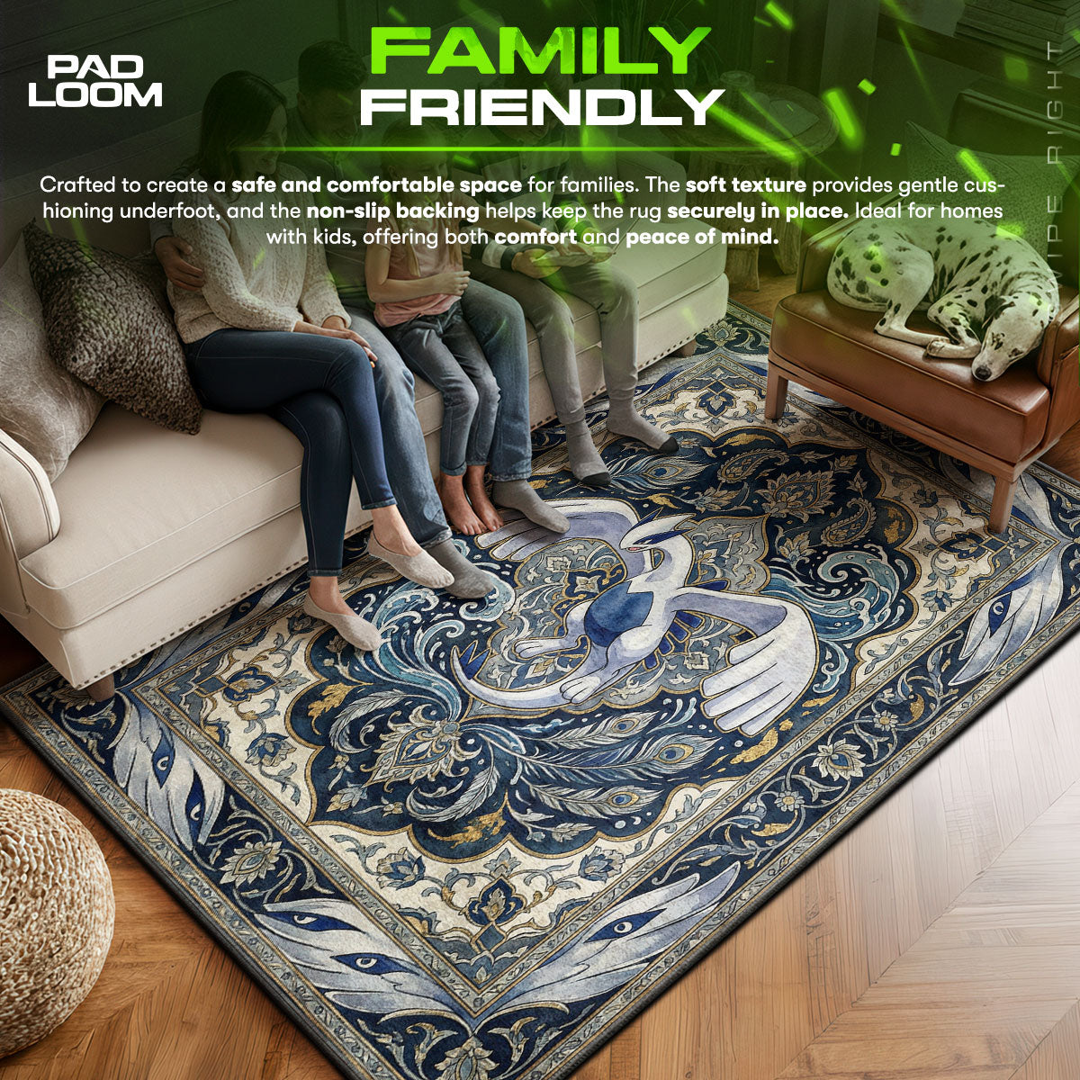 Lugia area rug showing full Pokemon artwork