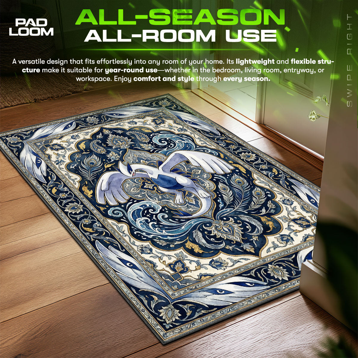 Lugia Silver Ocean Chair fan rug — premium quality print