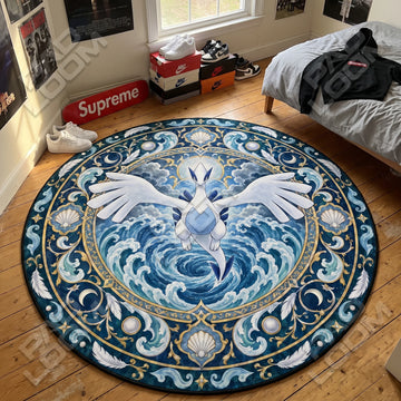 Lugia Soaring Pokemon round rug on a bedroom floor - Pokemon chair mat