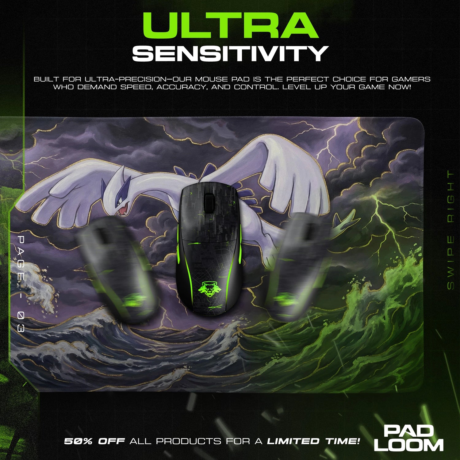 Lugia Storm Sea Mouse Pad - Pokemon Desk Mat