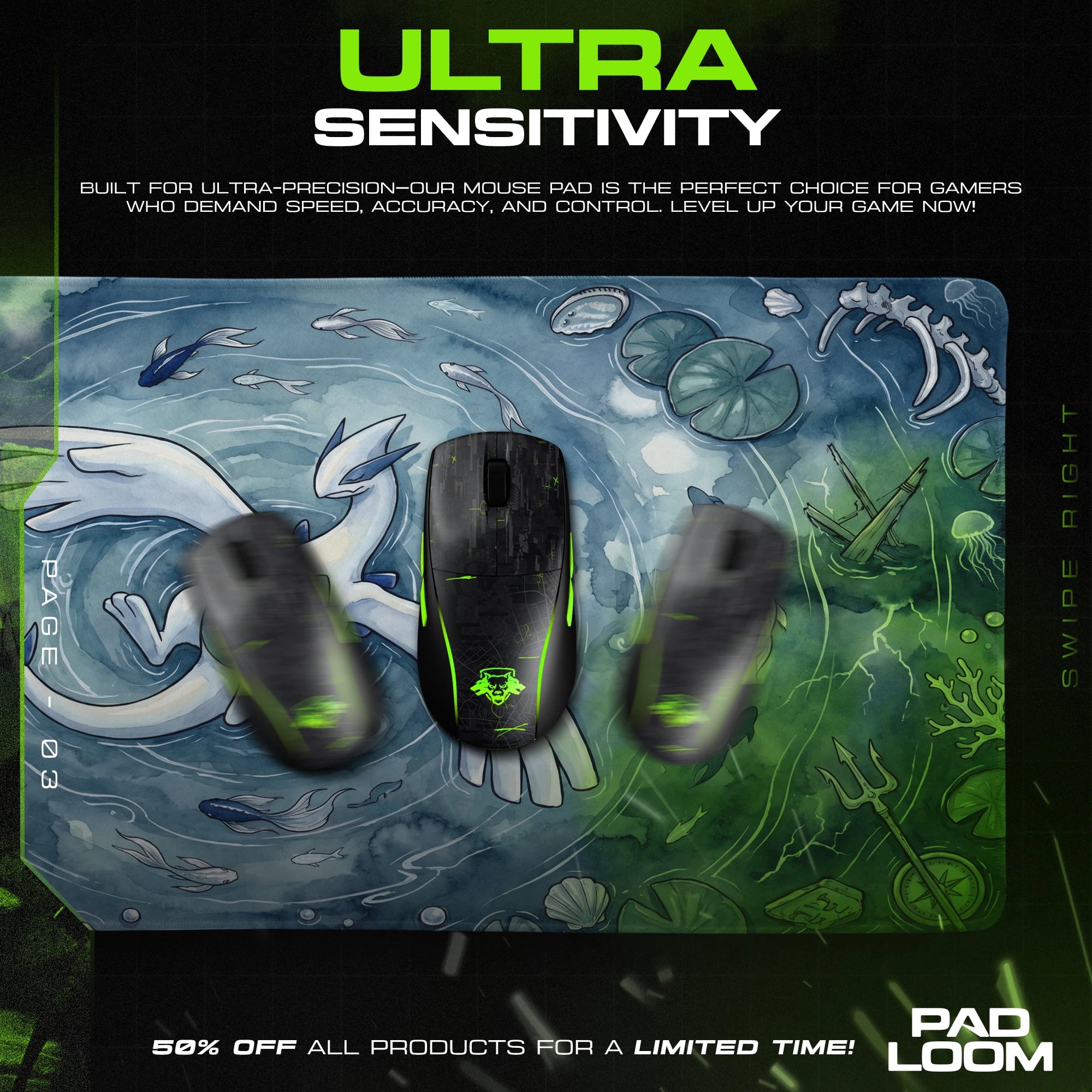 Lugia Tempest Pond Mouse Pad - Pokemon Desk Mat