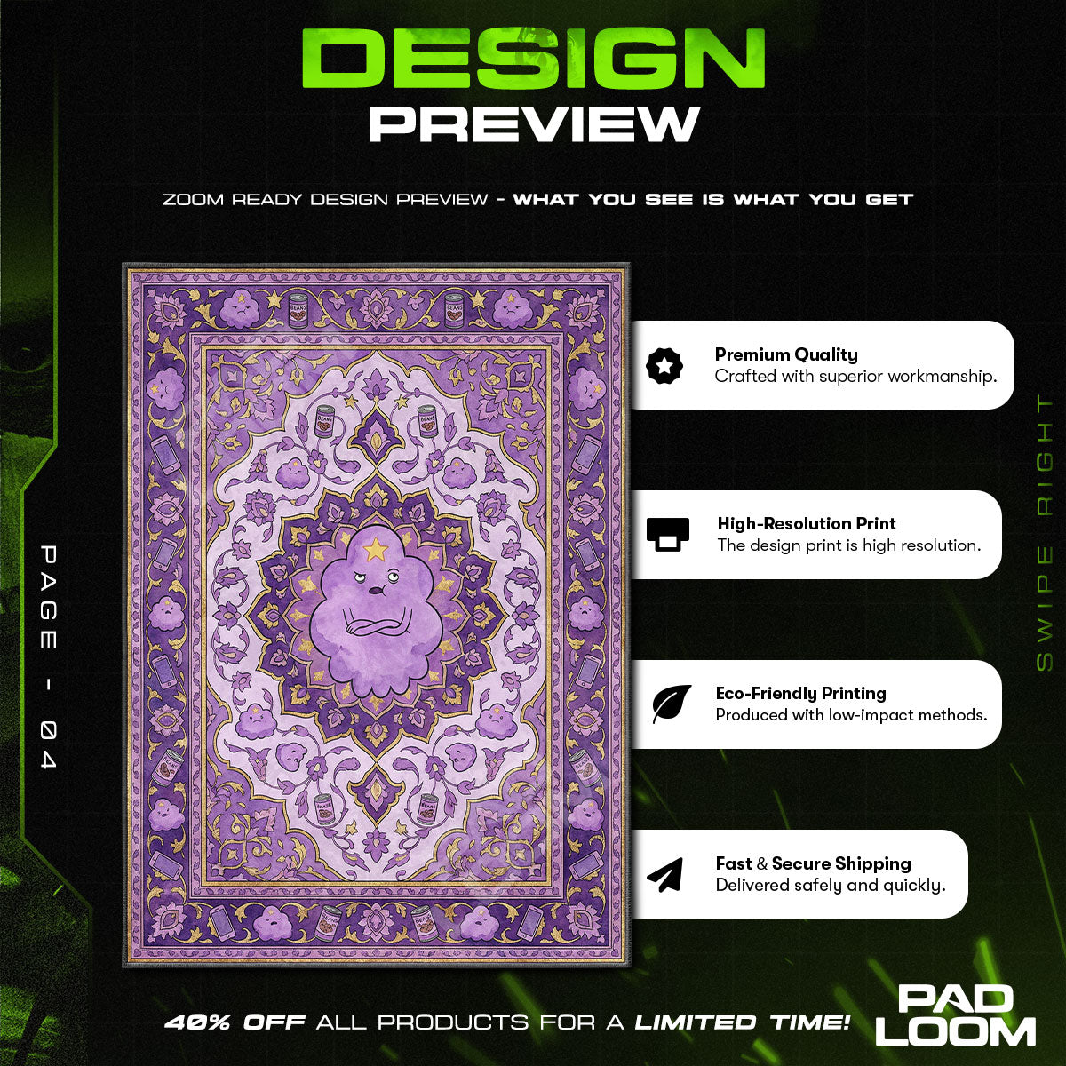 Room character design printed on rug