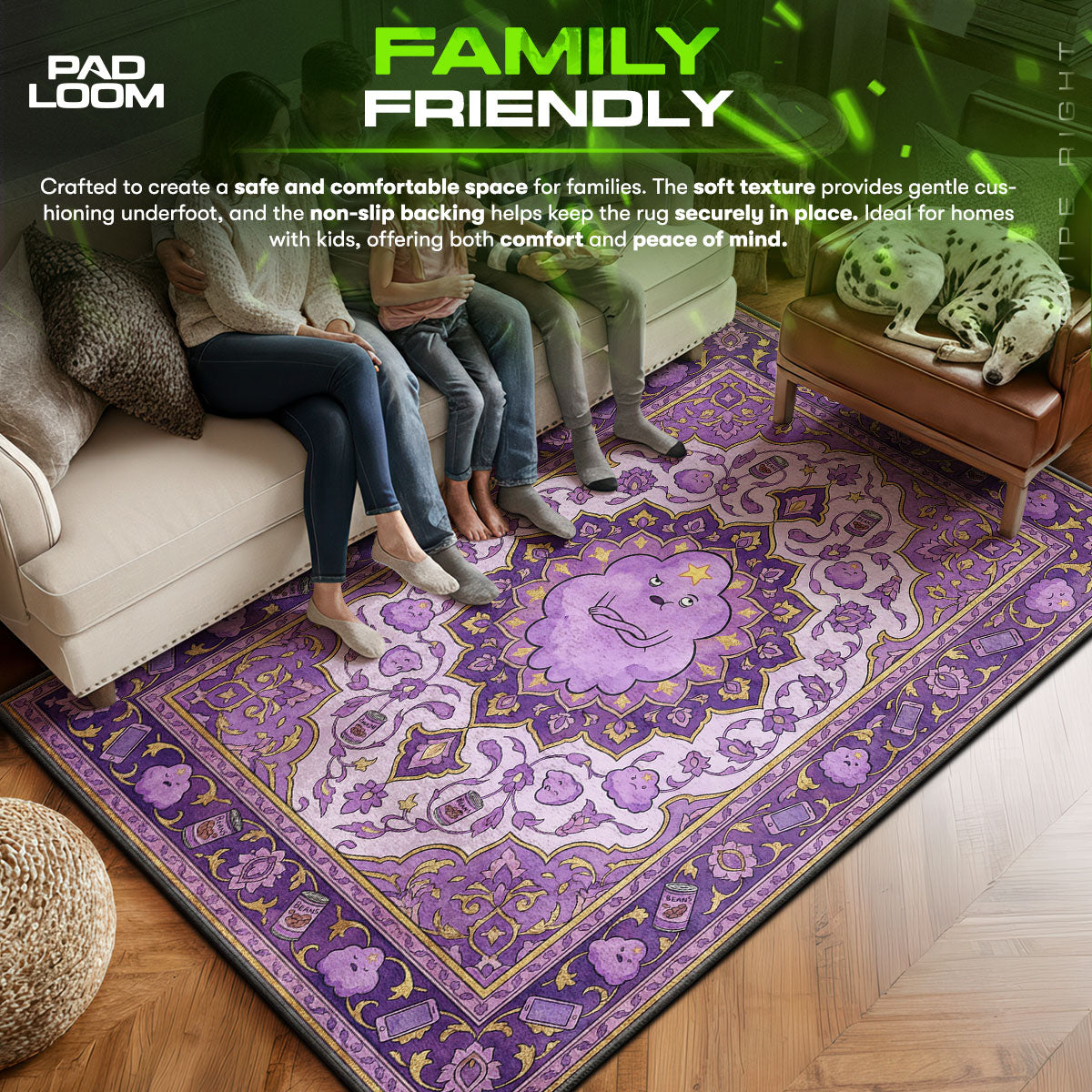 Lumpy area rug showing full Space artwork
