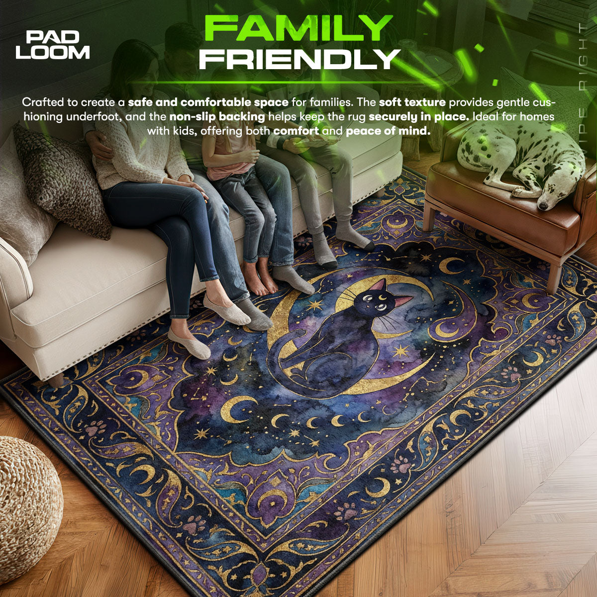 Luna area rug showing full home decor artwork