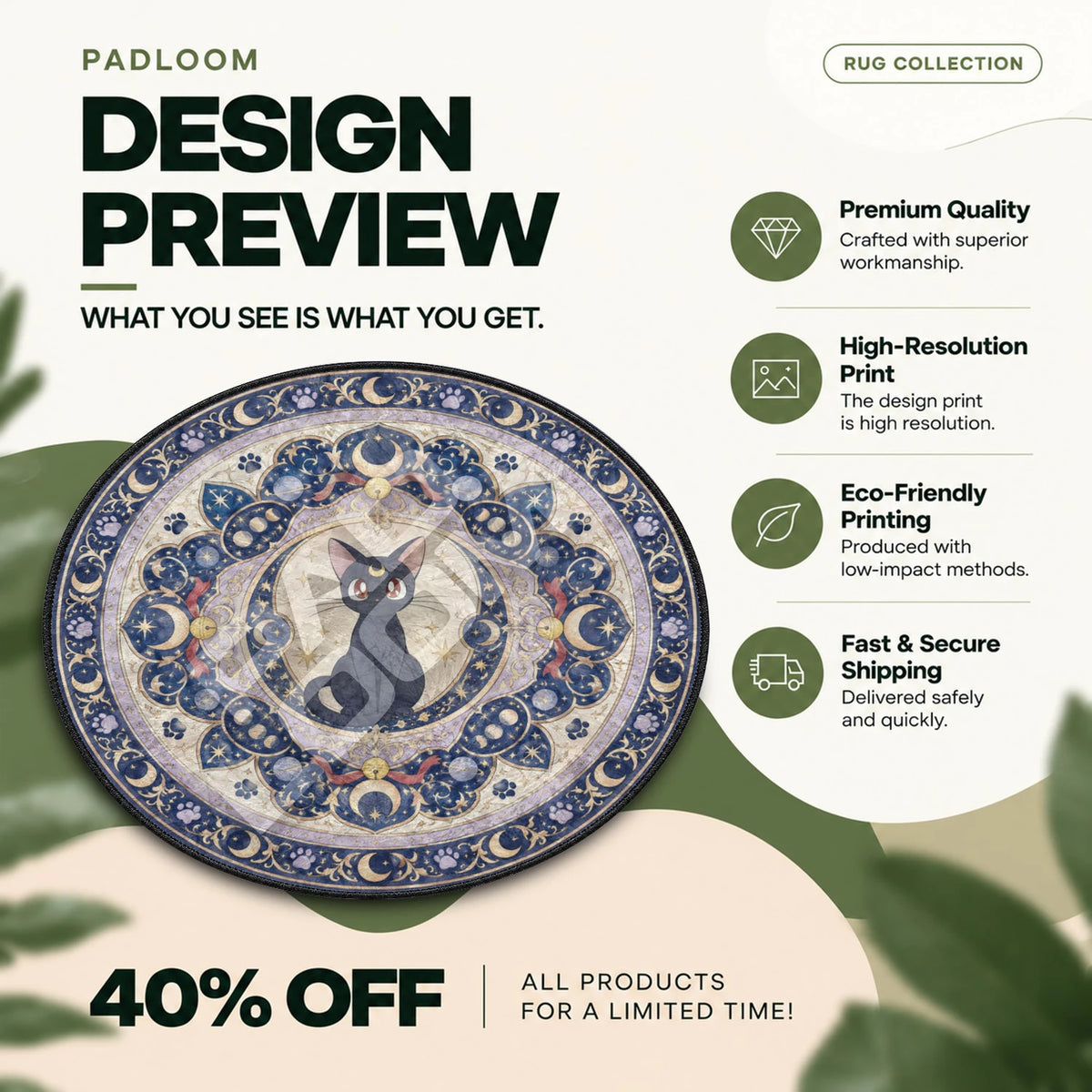 Luna Crescent Sailor Moon round rug full design preview