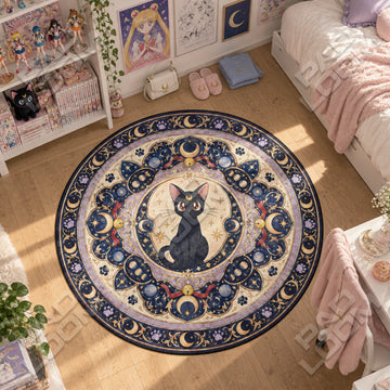 Luna Crescent Sailor Moon round rug on a bedroom floor - Sailor Moon chair mat