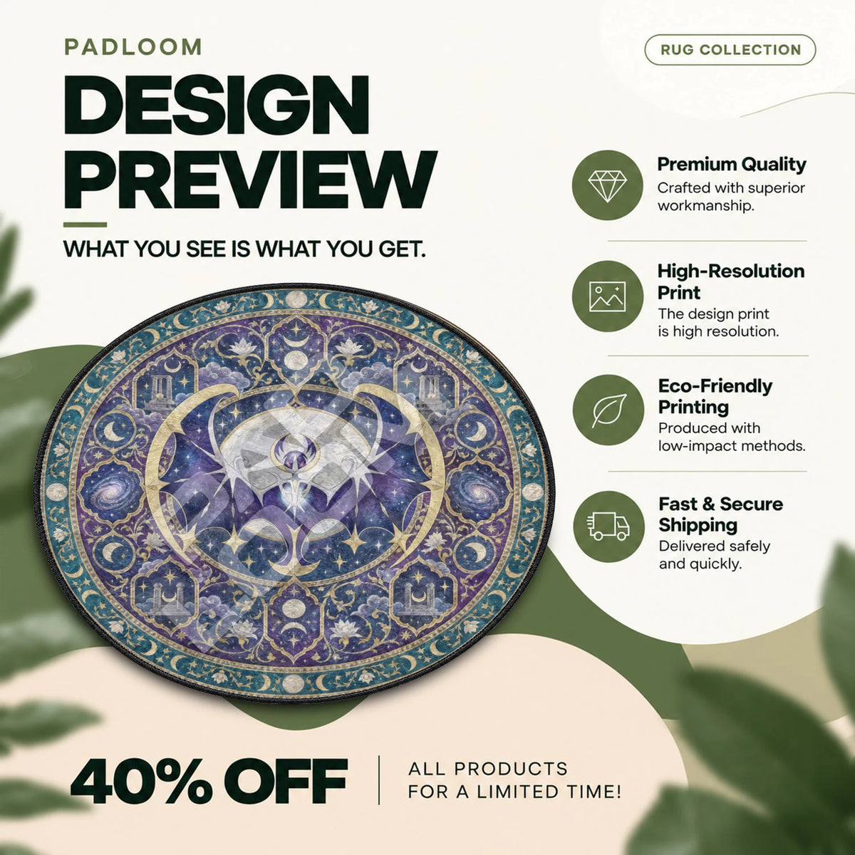 Lunala Moonlit Pokemon round rug full design preview