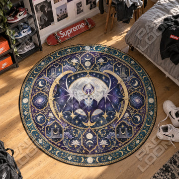 Lunala Moonlit Pokemon round rug on a bedroom floor - Pokemon chair mat