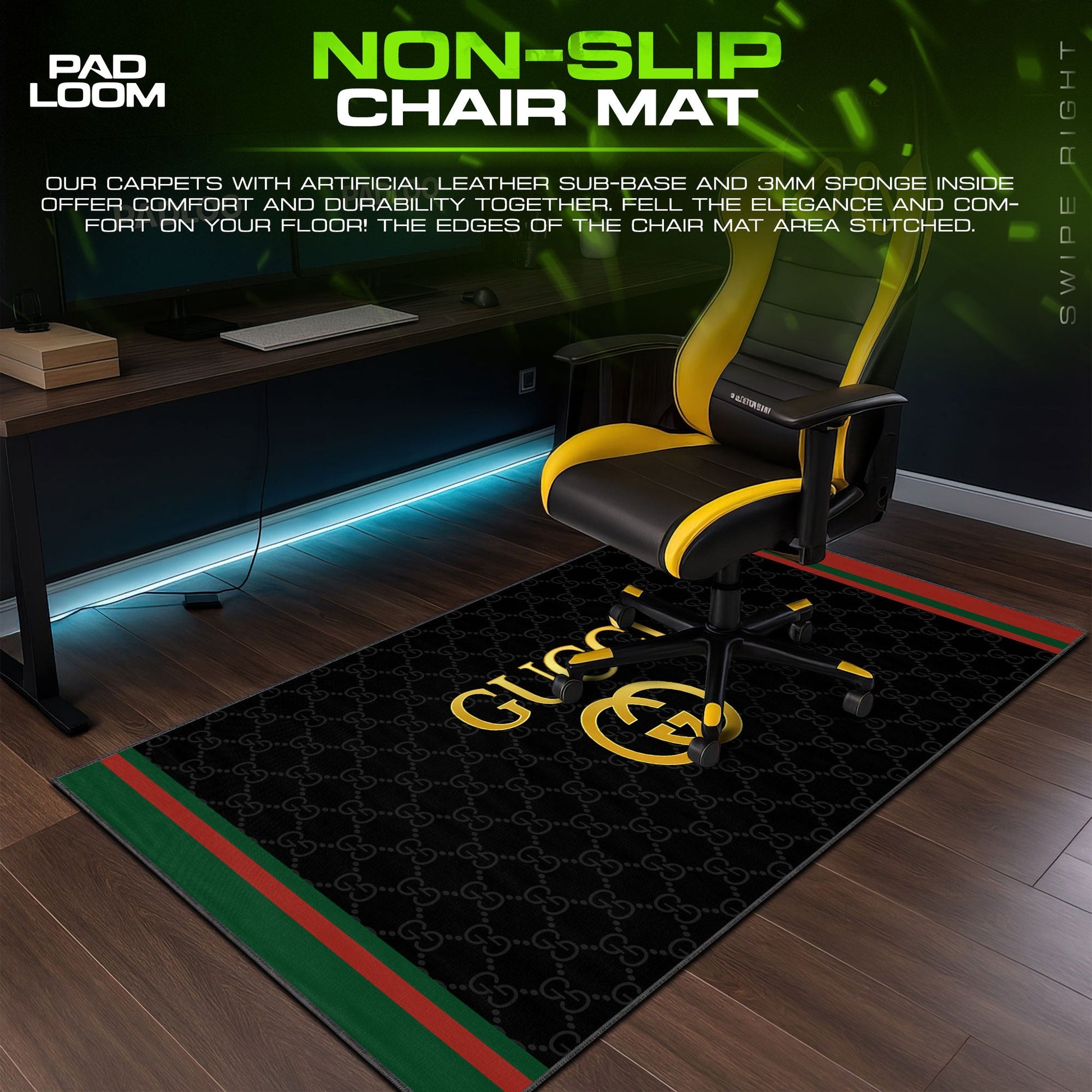 Luxury GG Mouse Pad - Black Edition Designer Gaming Desk Mat Padloom