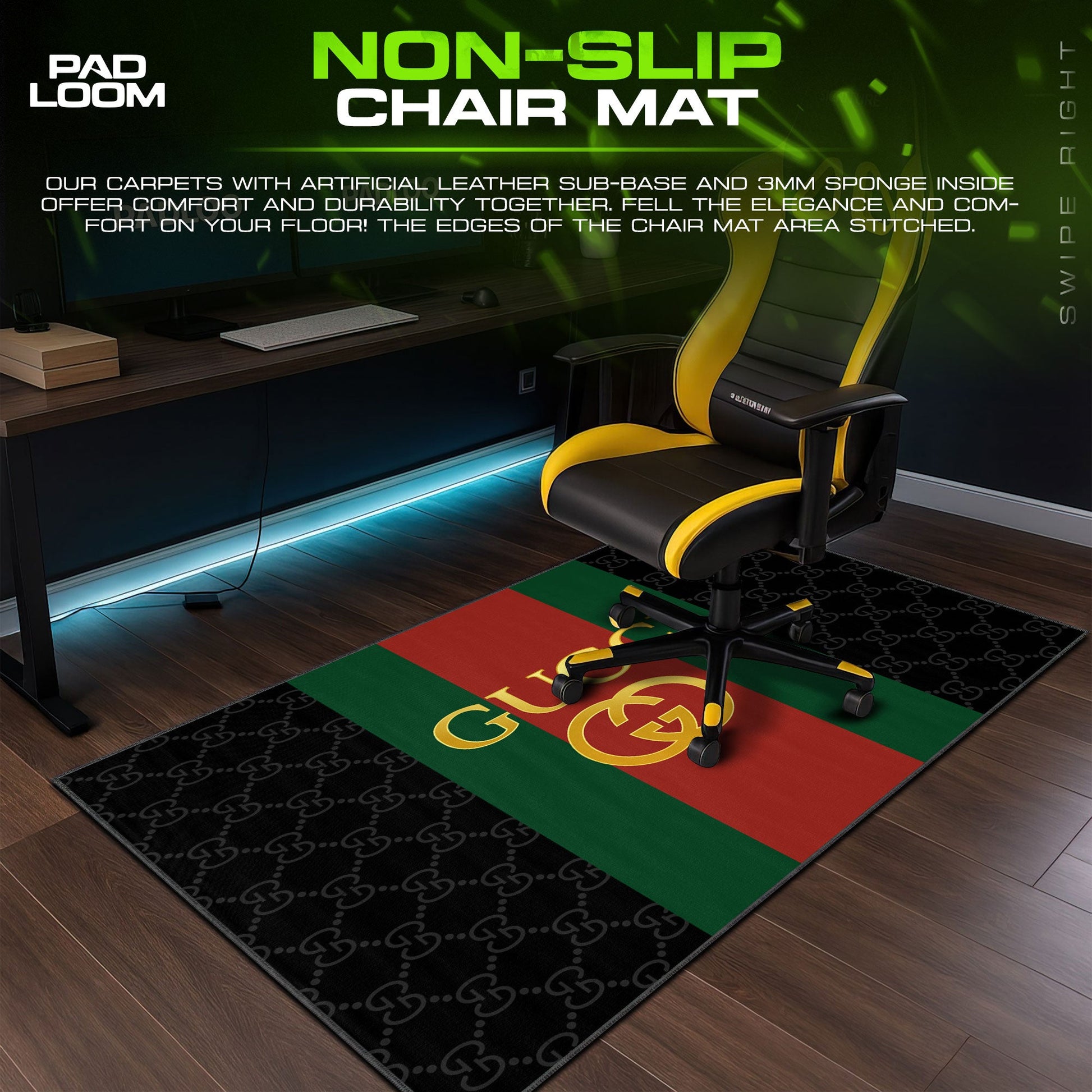 Luxury GG Mouse Pad - Black Stripe Designer Gaming Desk Mat Padloom
