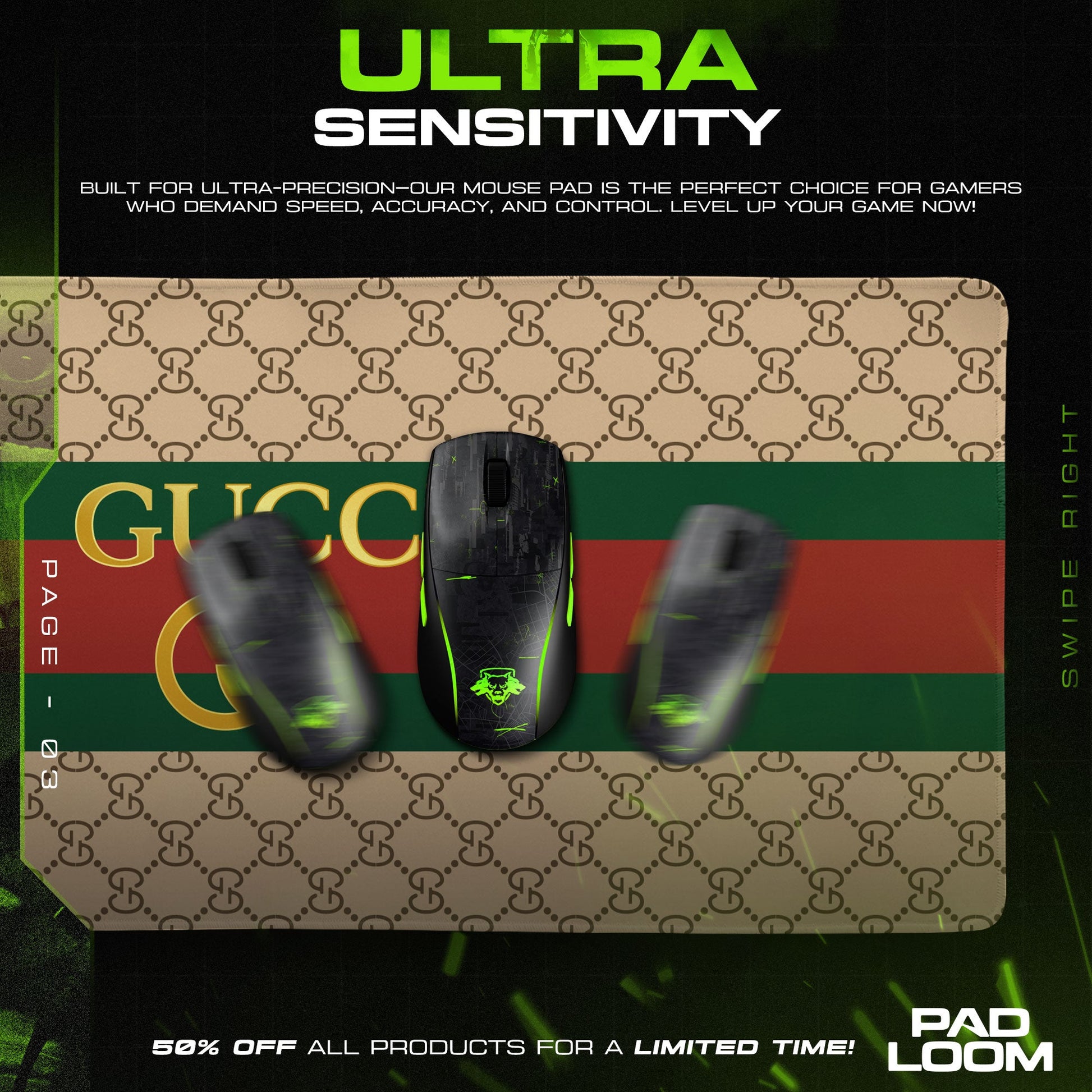 Luxury GG Mouse Pad - Red Stripe Designer Gaming Desk Mat Padloom