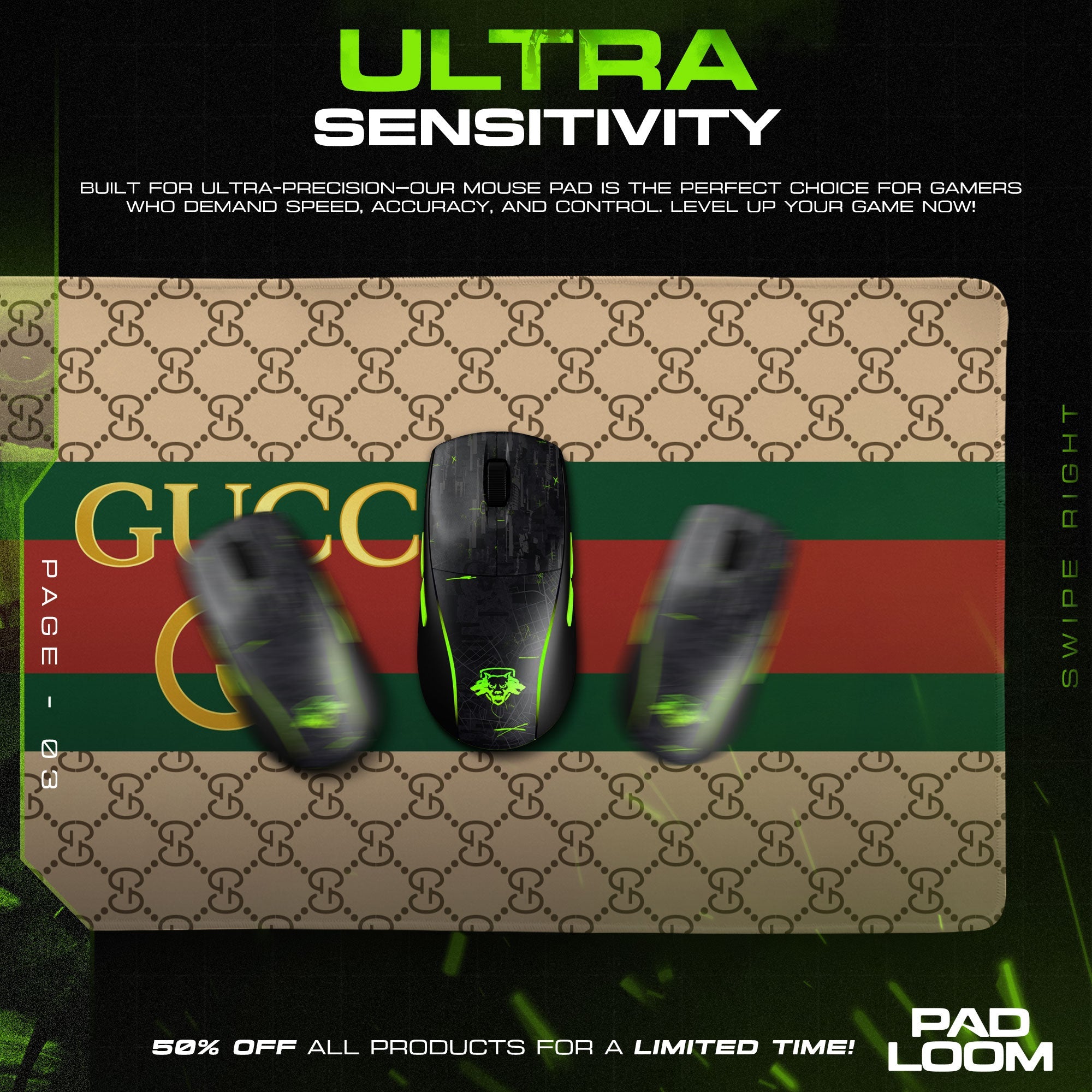Luxury GG Mouse Pad - Red Stripe Designer Gaming Desk Mat Padloom