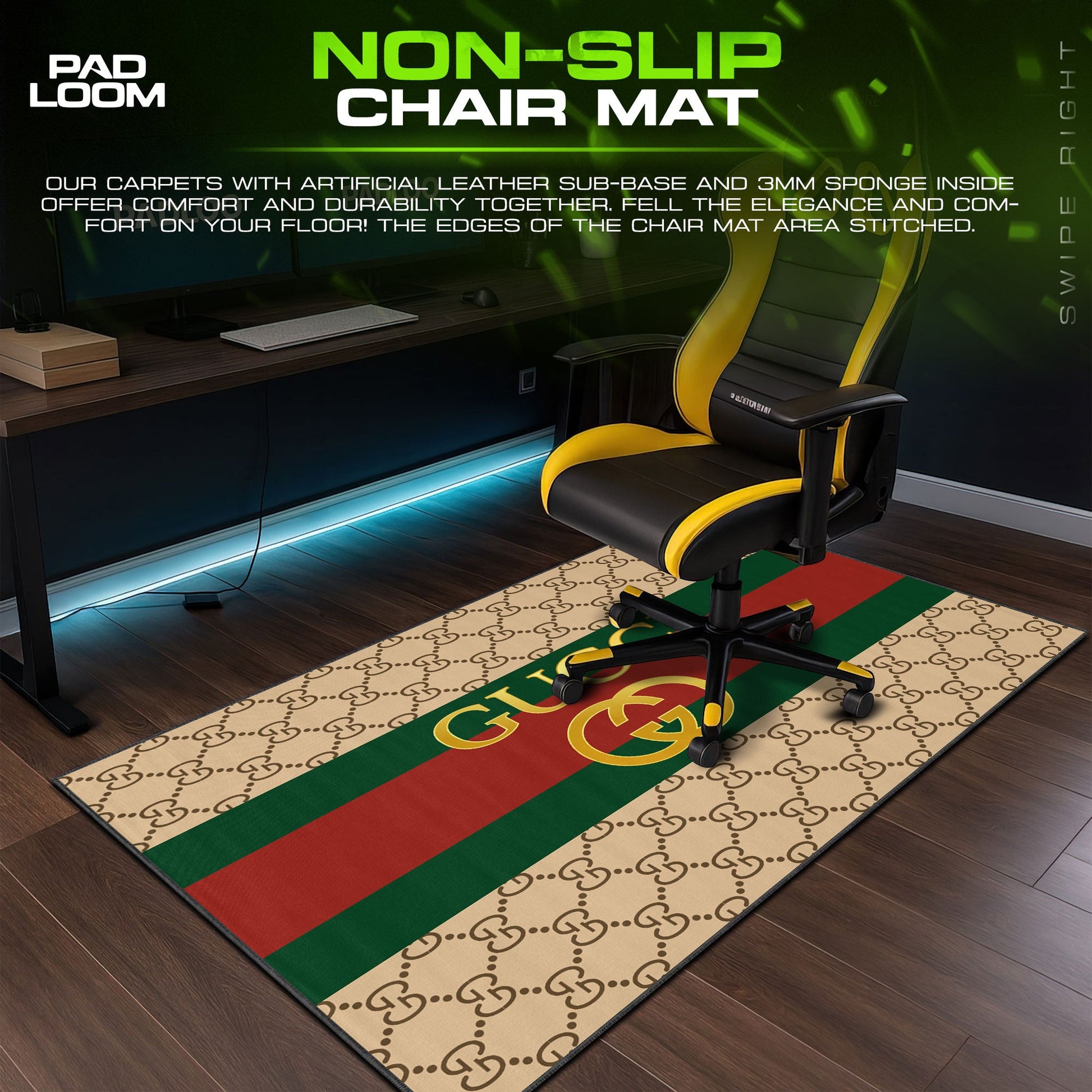 Luxury GG Mouse Pad - Red Stripe Designer Gaming Desk Mat Padloom