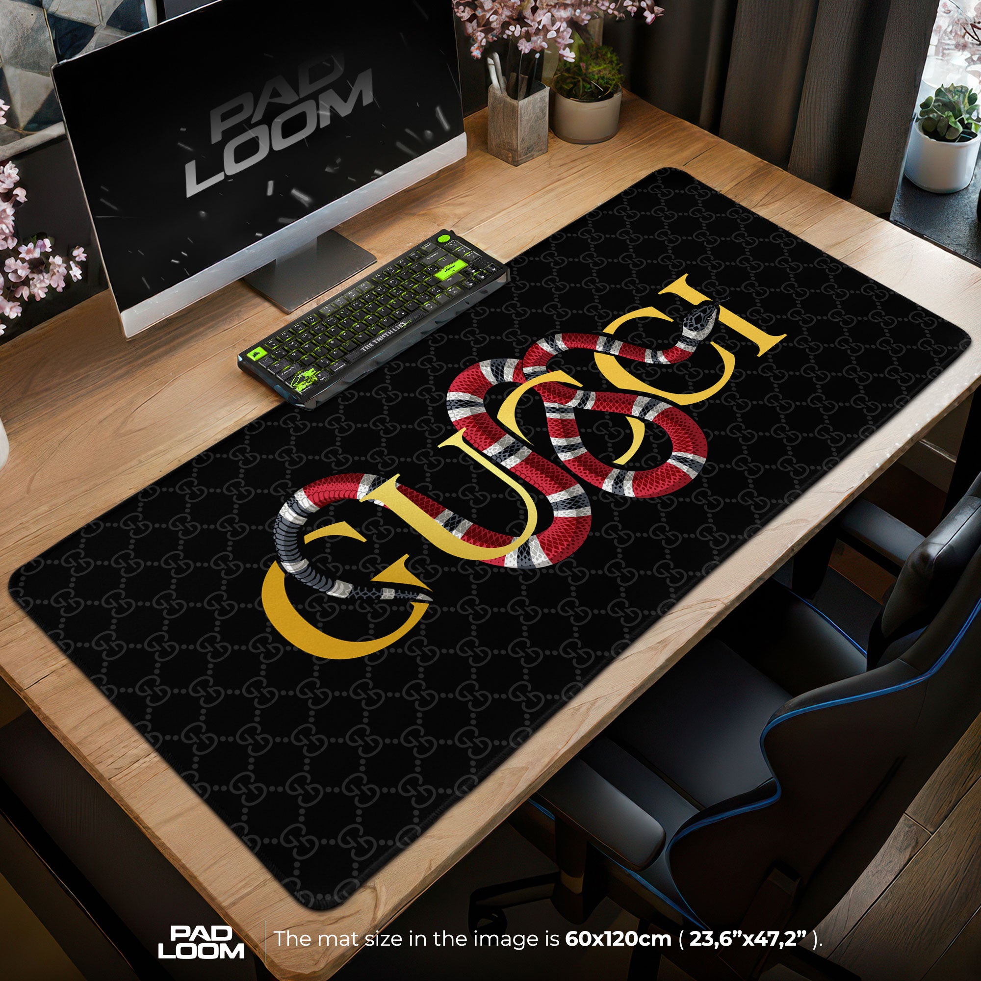 Luxury Serpent Black Mouse Pad - Designer Monogram Gaming Desk Mat
