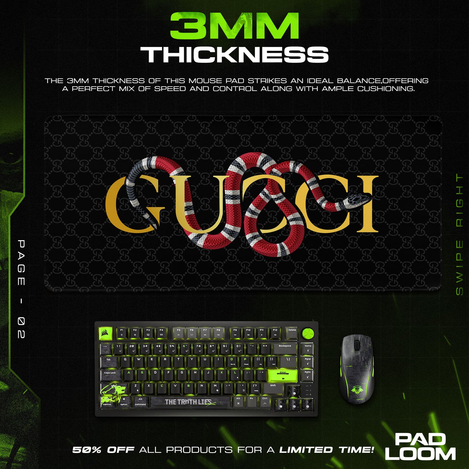 Luxury Serpent Black Mouse Pad - Designer Monogram Gaming Desk Mat