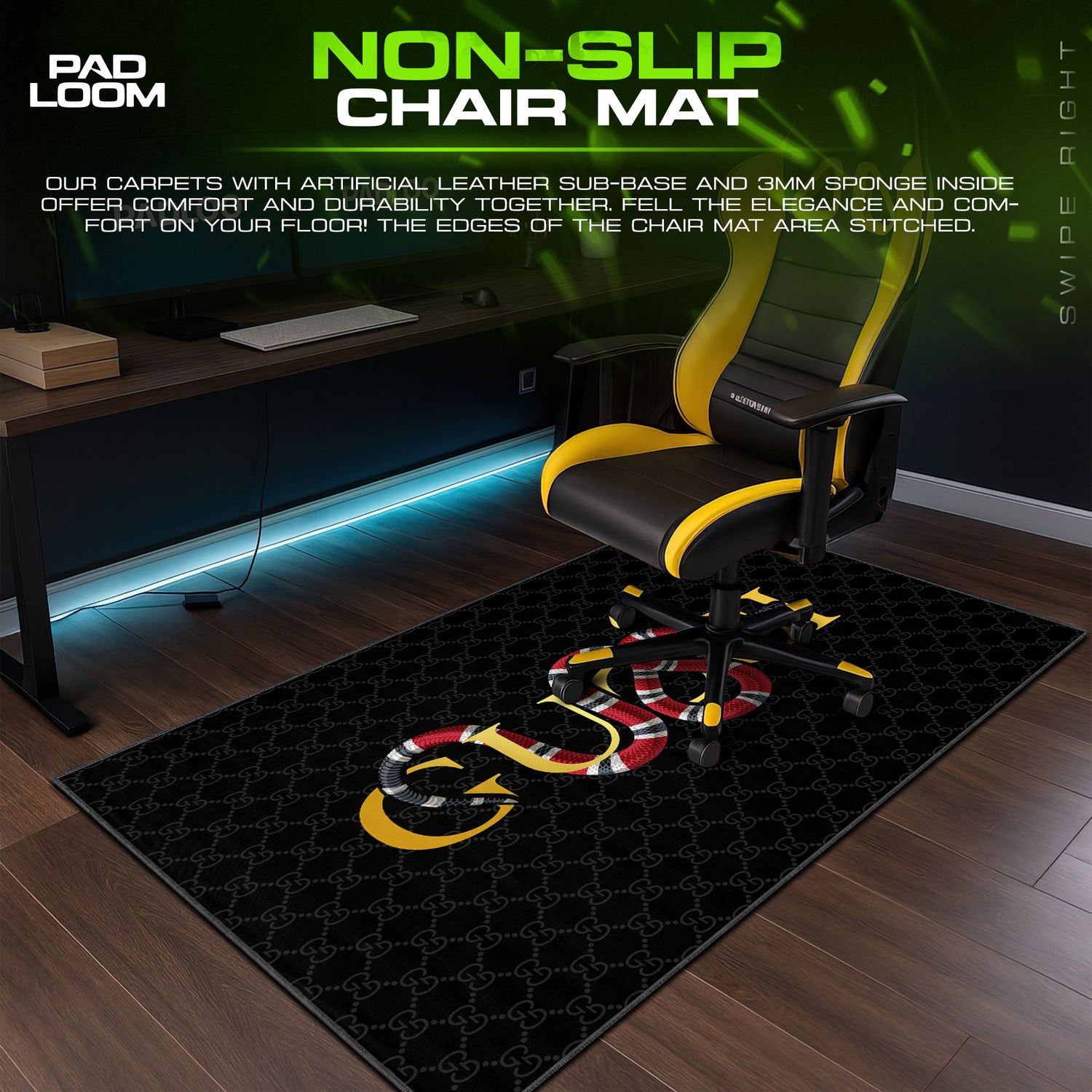 Luxury Serpent Black Mouse Pad - Designer Monogram Gaming Desk Mat