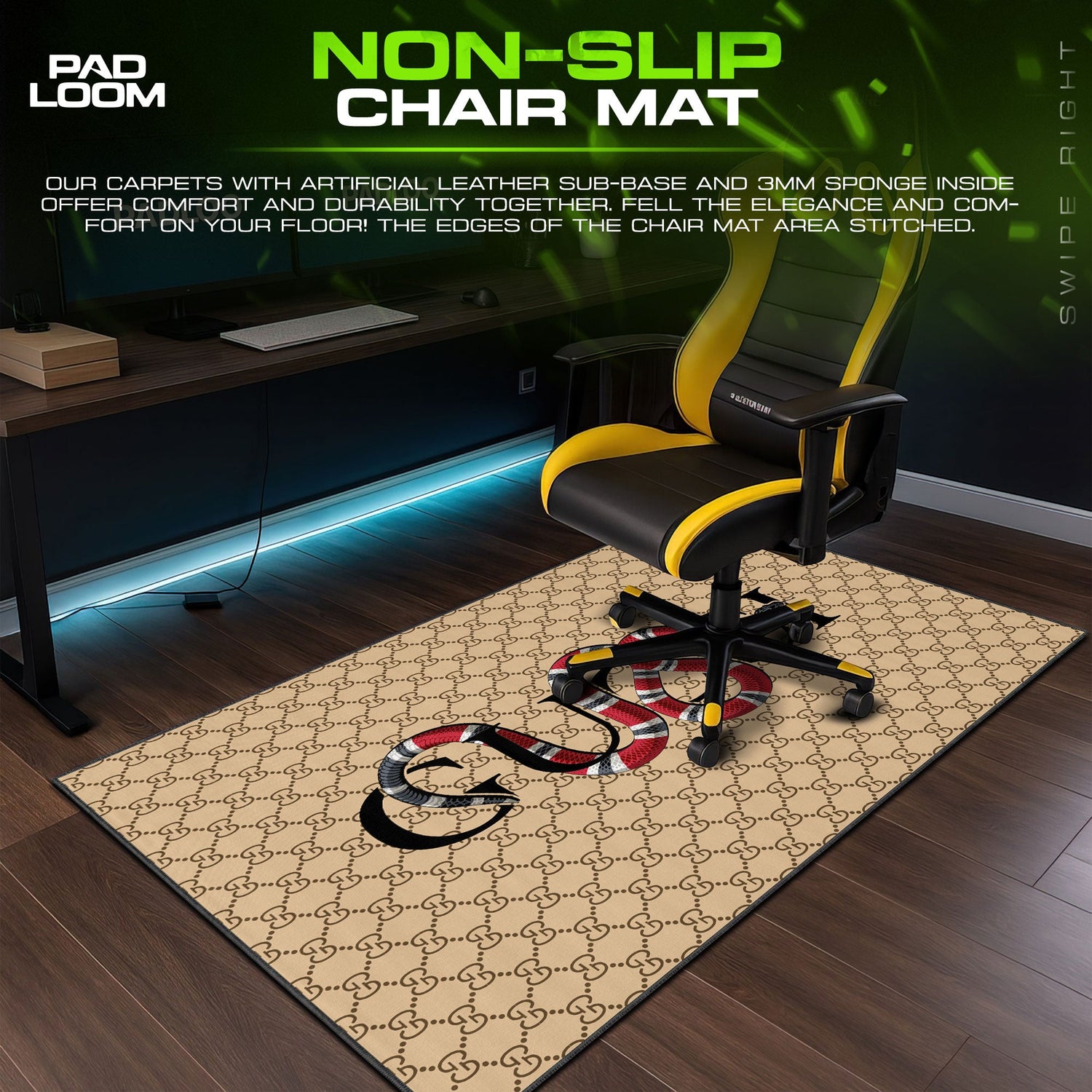 Luxury Serpent Black Mouse Pad - Designer Monogram Gaming Desk Mat Padloom