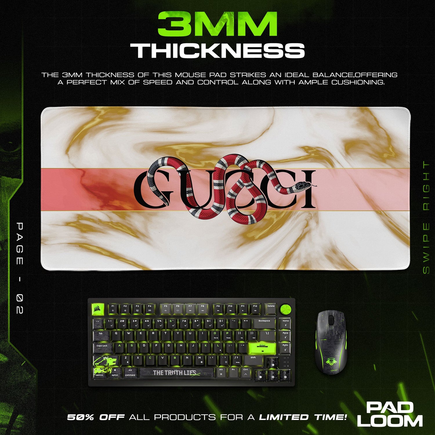 Luxury Serpent Marble Mouse Pad – Designer Pink Stripe Gaming Desk Mat Padloom