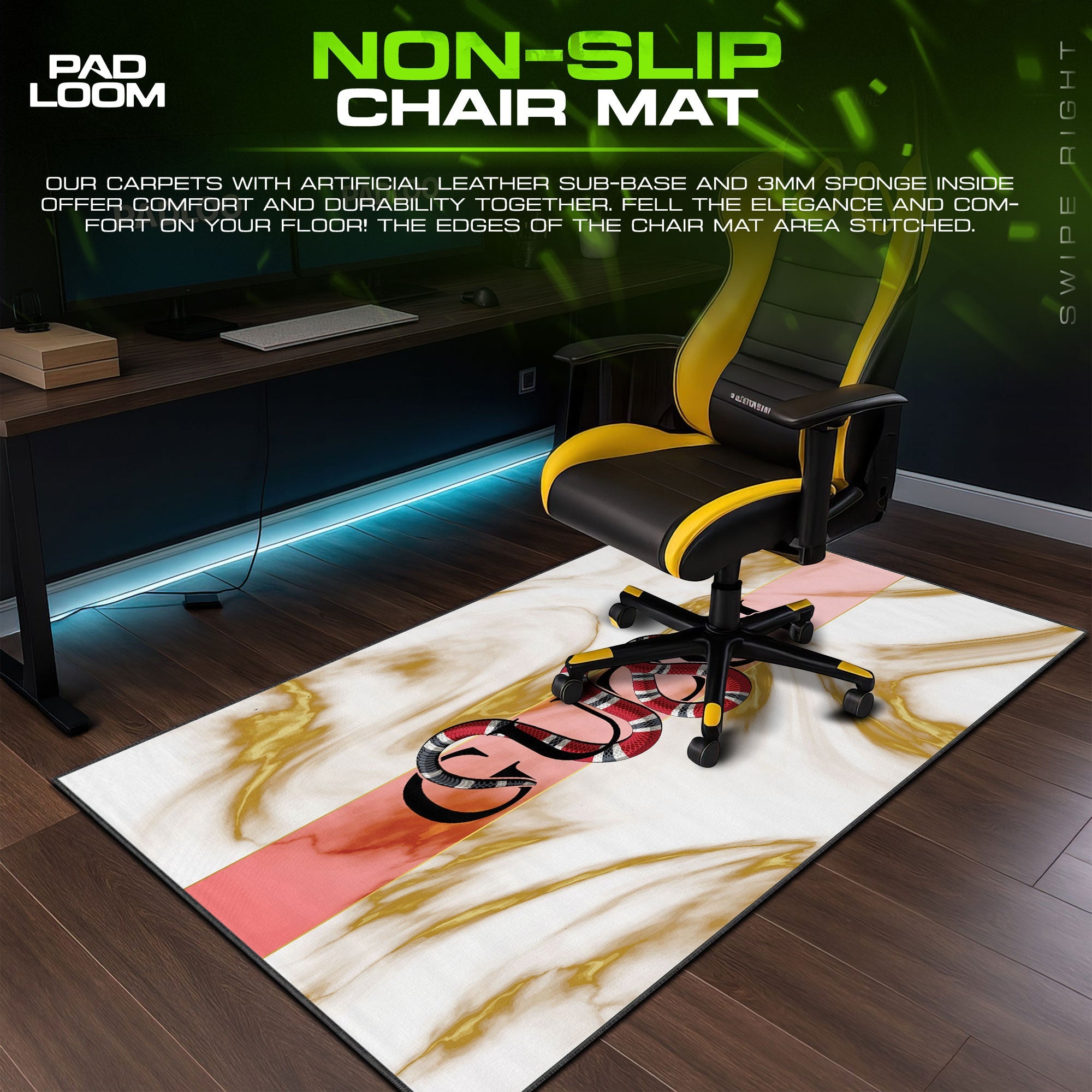Luxury Serpent Marble Mouse Pad – Designer Pink Stripe Gaming Desk Mat Padloom