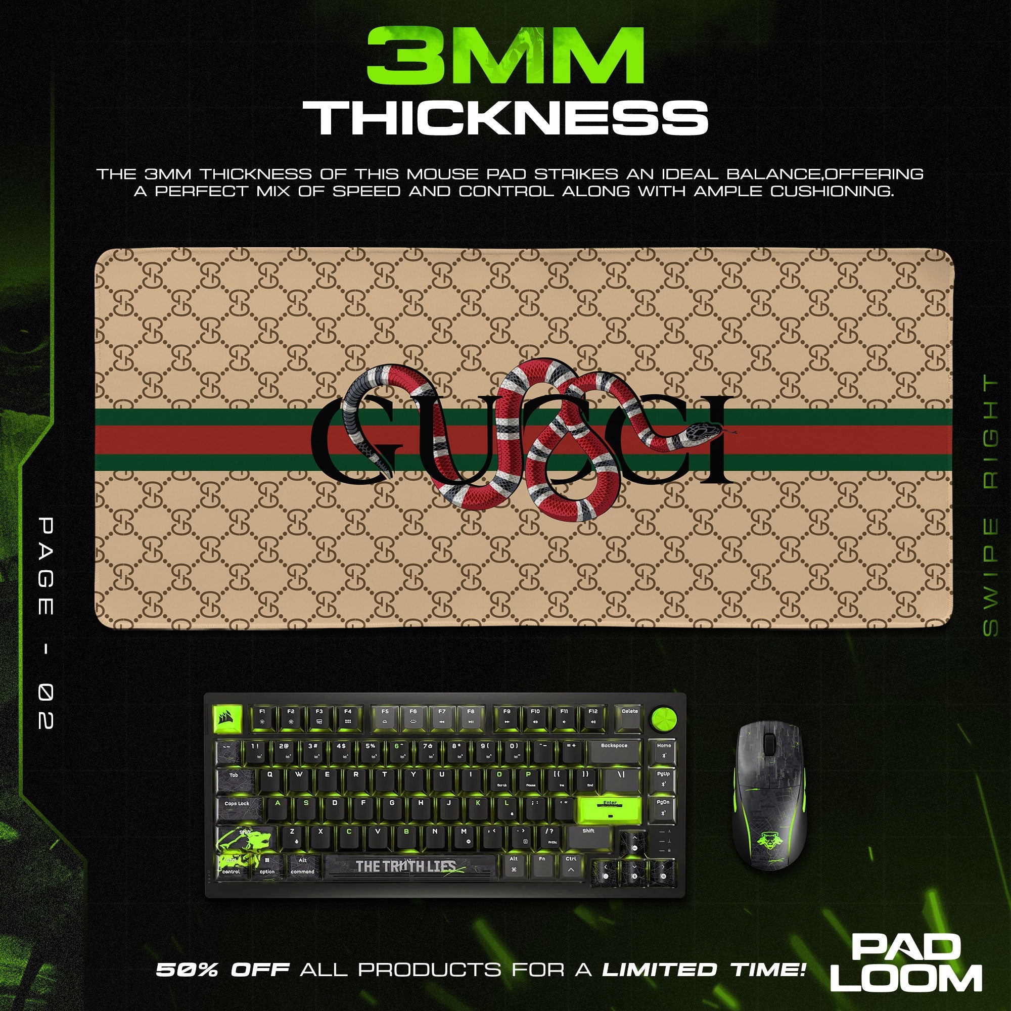 Luxury Serpent Emblem Mouse Pad - Beige Designer Gaming Desk Mat Padloom