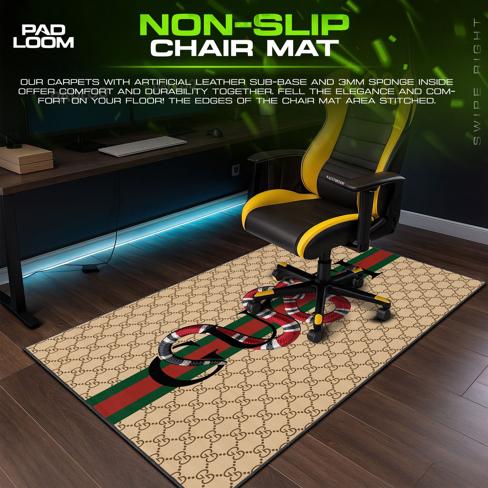Luxury Serpent Emblem Mouse Pad - Beige Designer Gaming Desk Mat Padloom