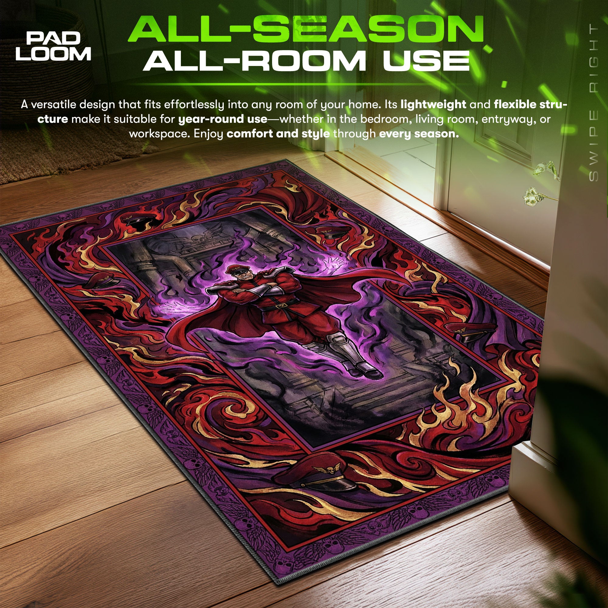 M. Bison Psycho Power Street Fighter Chair fan rug — premium quality print