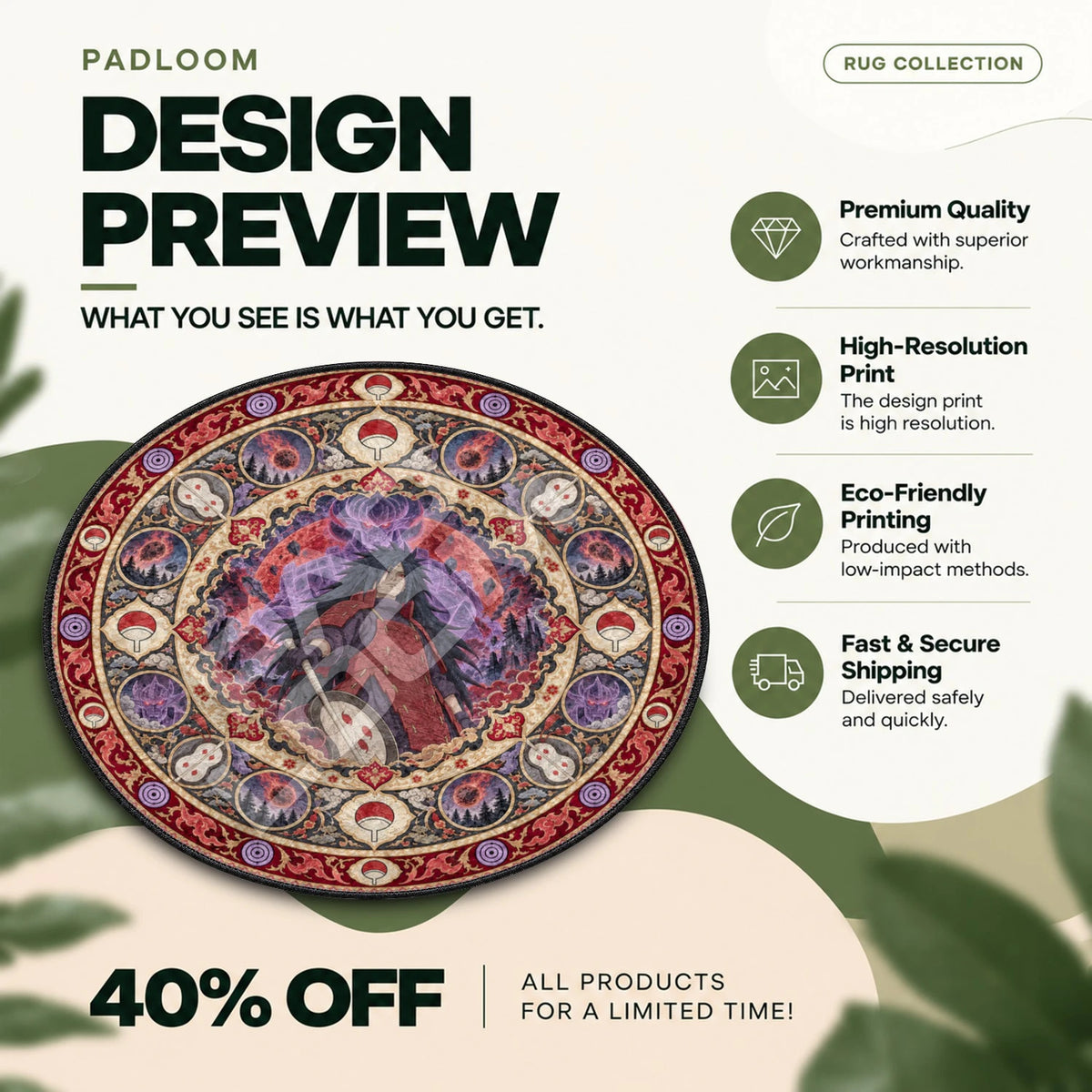 Madara Susanoo Naruto round rug full design preview