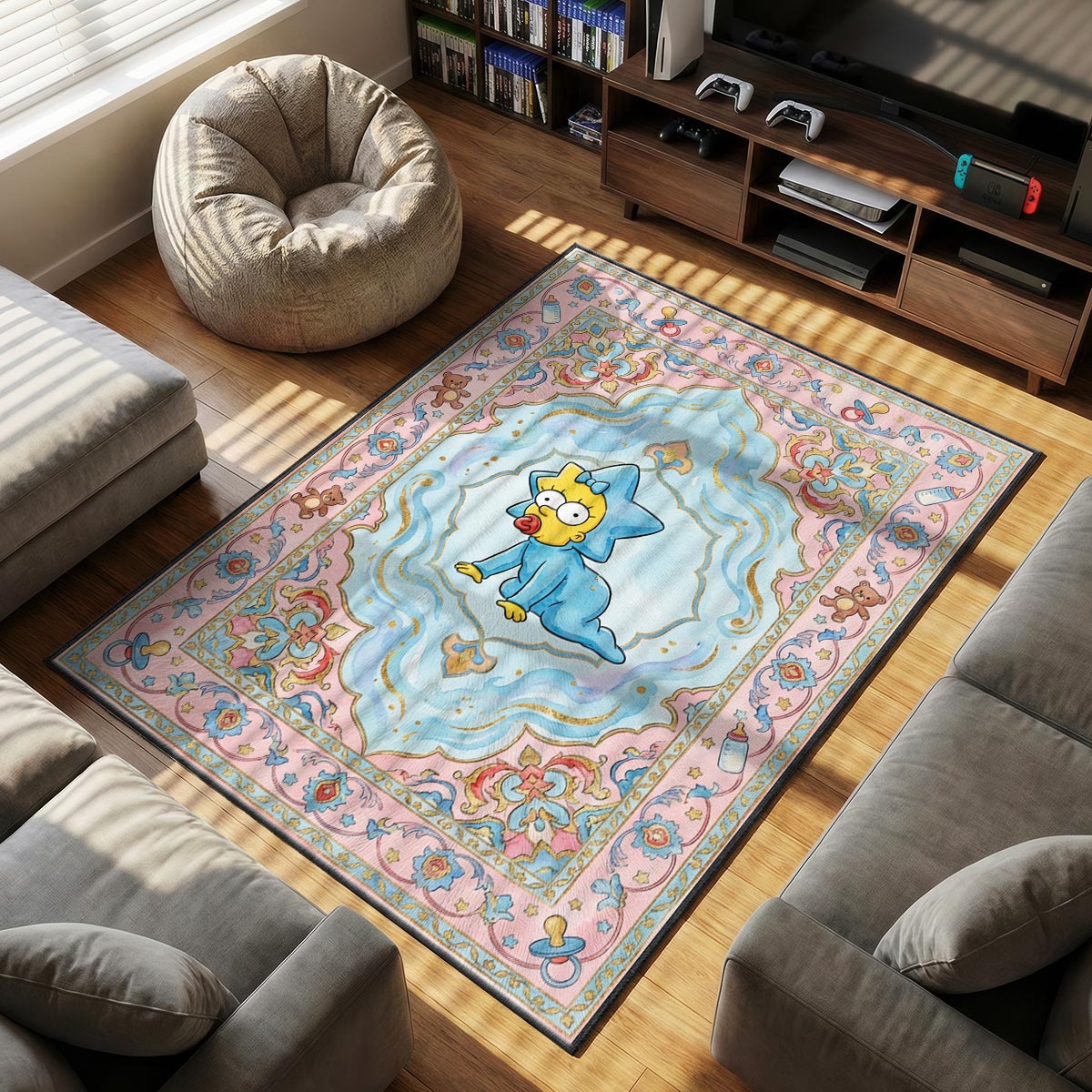 maggie blue themed area rug for home decor fans
