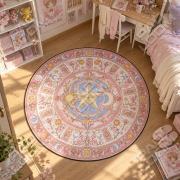 Magic Circle Blossom Cardcaptor Sakura round rug on a bedroom floor - Cardcaptor Sakura chair mat