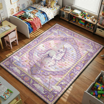 pastel magic unicorn stars clouds kids bedroom area rug