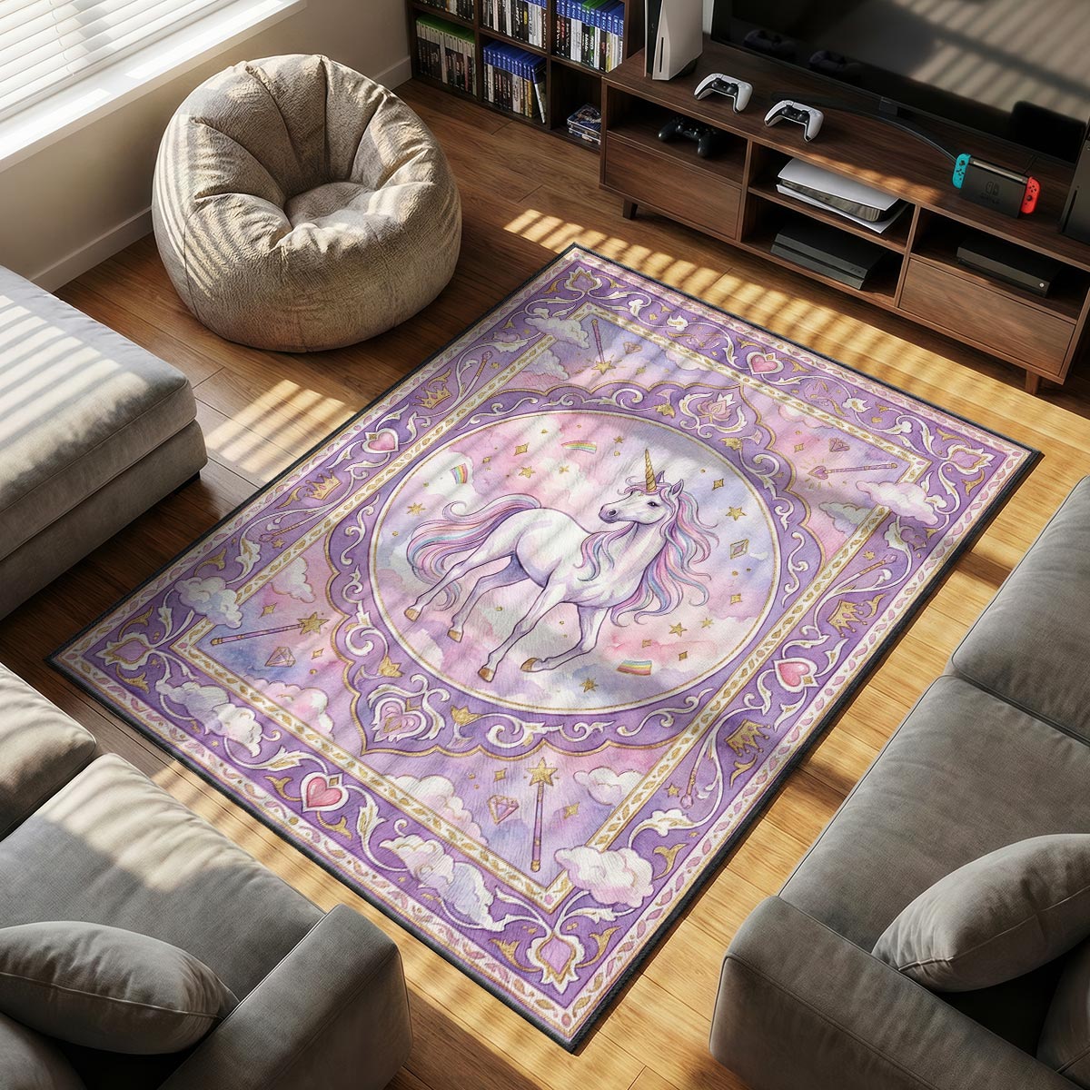 Magic Unicorn Pastel Rug - Kids Room Floor Mat