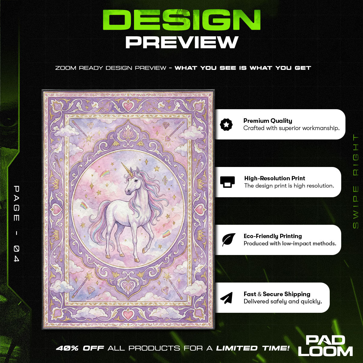 Magic Unicorn Pastel Rug - Kids Room Floor Mat