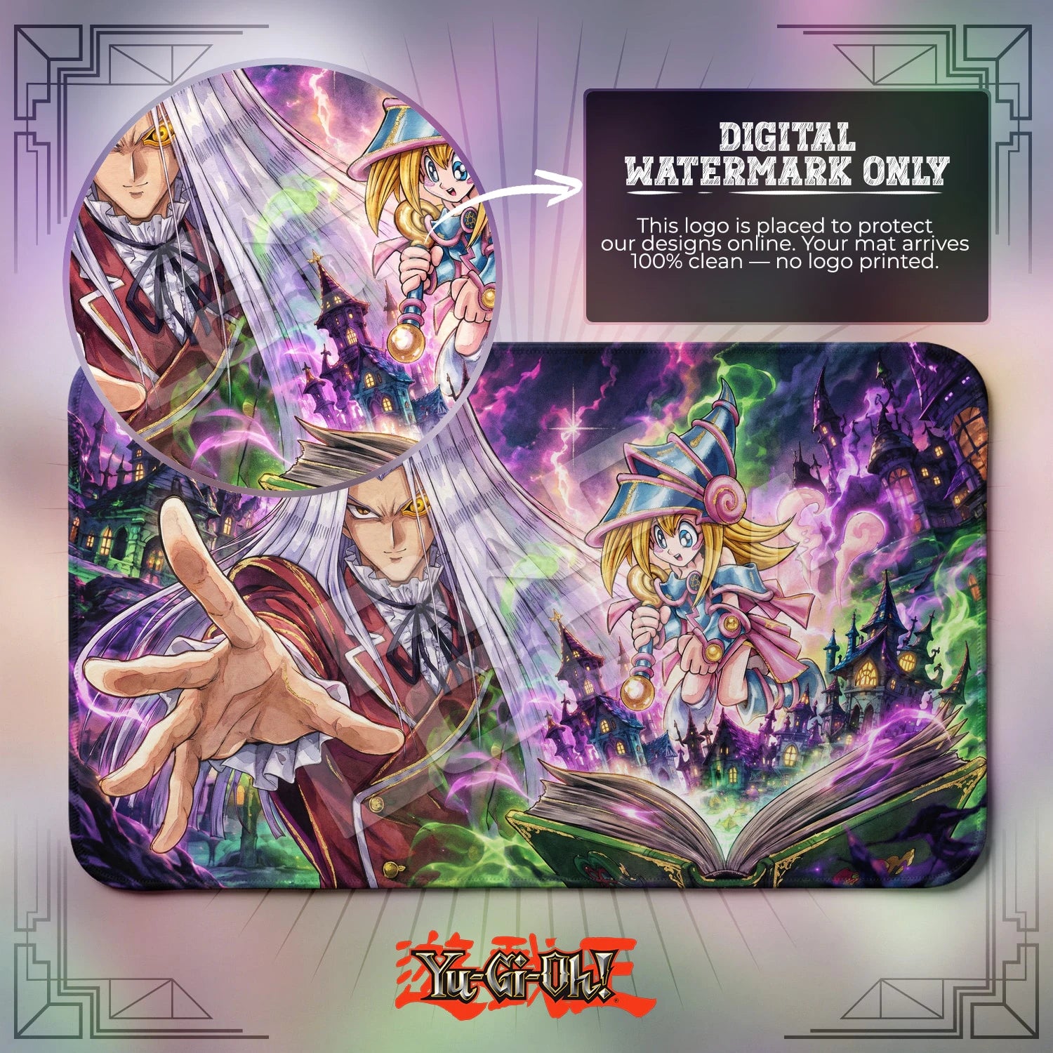Magician Girl Arcane artwork close-up on Yugioh playmat