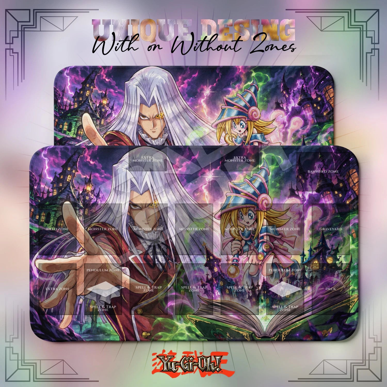 Magician Girl Arcane Playmat – With Zones and Without Zones layouts compared