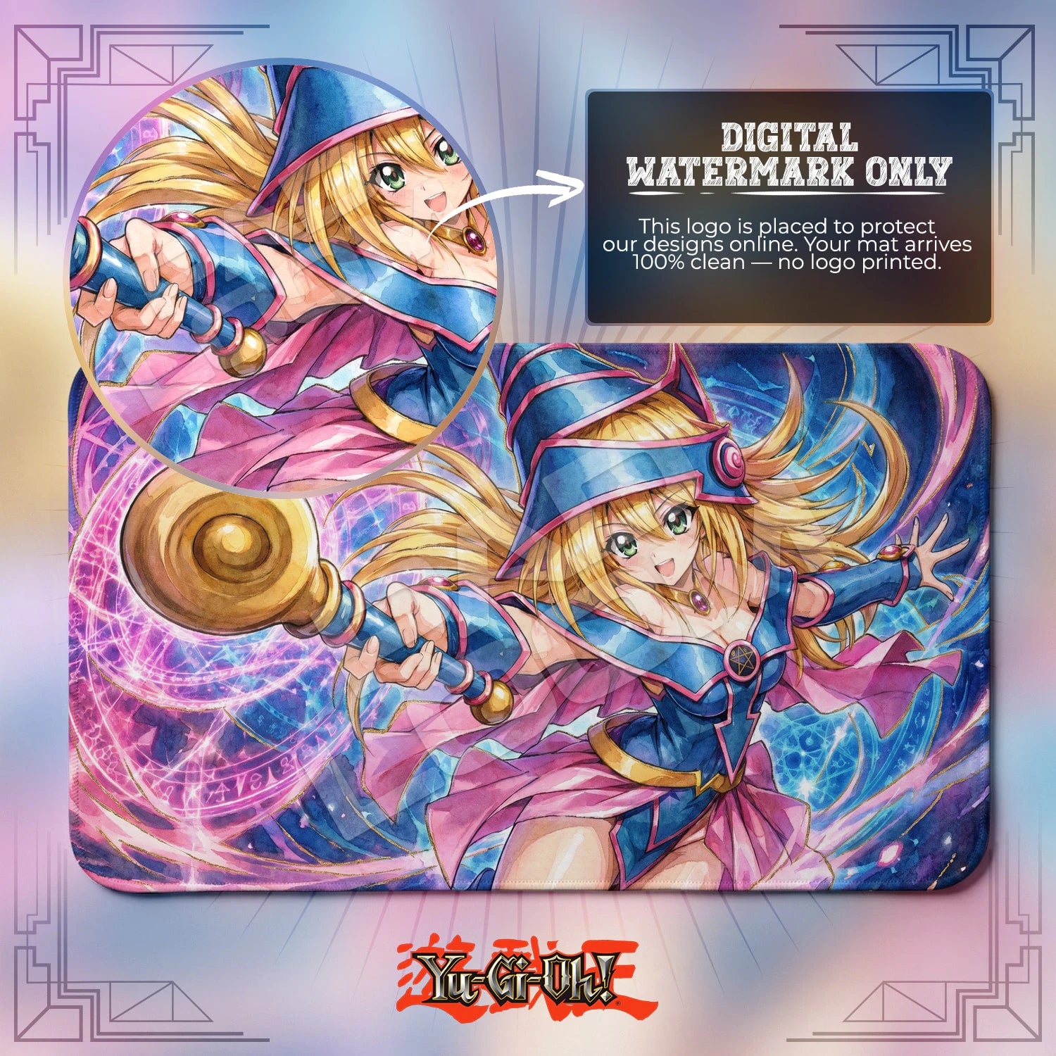 Magician Girl Shining artwork close-up on Yugioh playmat