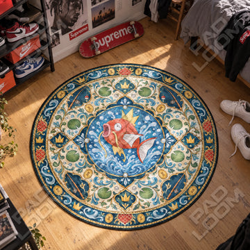 Magikarp Leaping Pokemon round rug on a bedroom floor - Pokemon chair mat