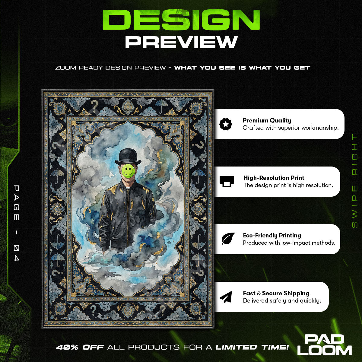 Hype character design printed on rug