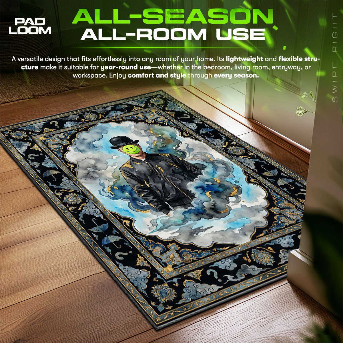Magritte Smiley Bomber Hype fan rug — premium quality print