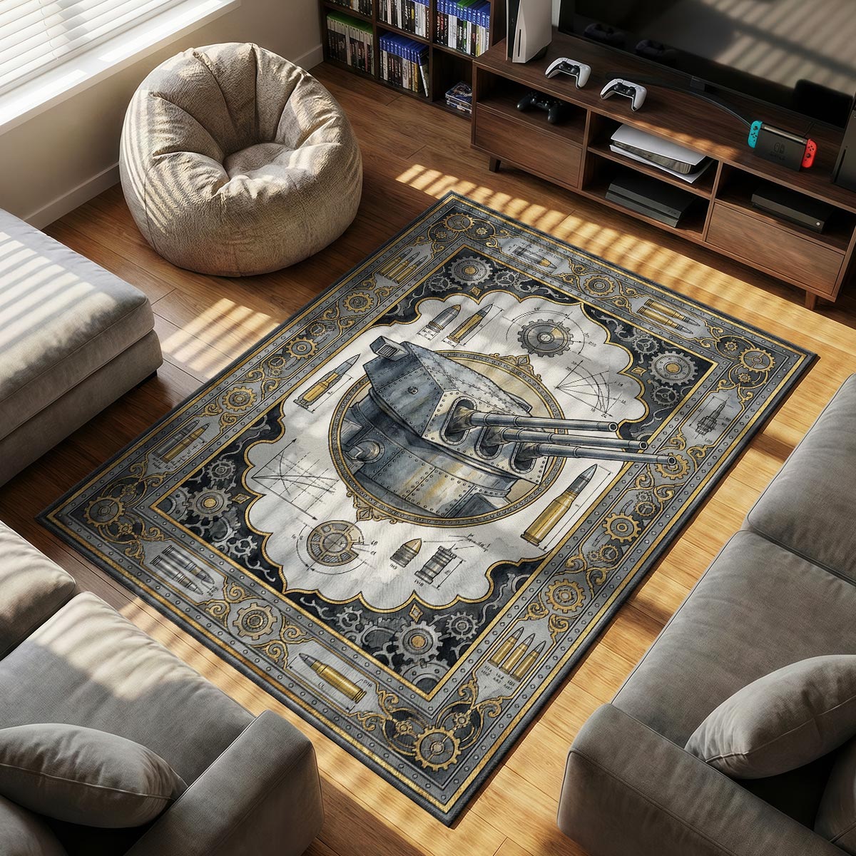 Main Battery Blueprint Rug - World of Warships Chair Mat