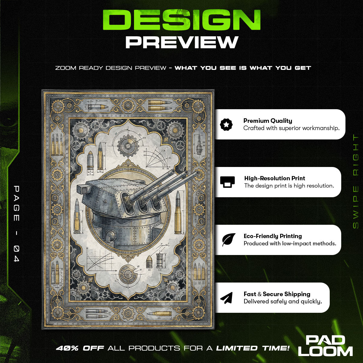 Main Battery Blueprint Rug - World of Warships Chair Mat