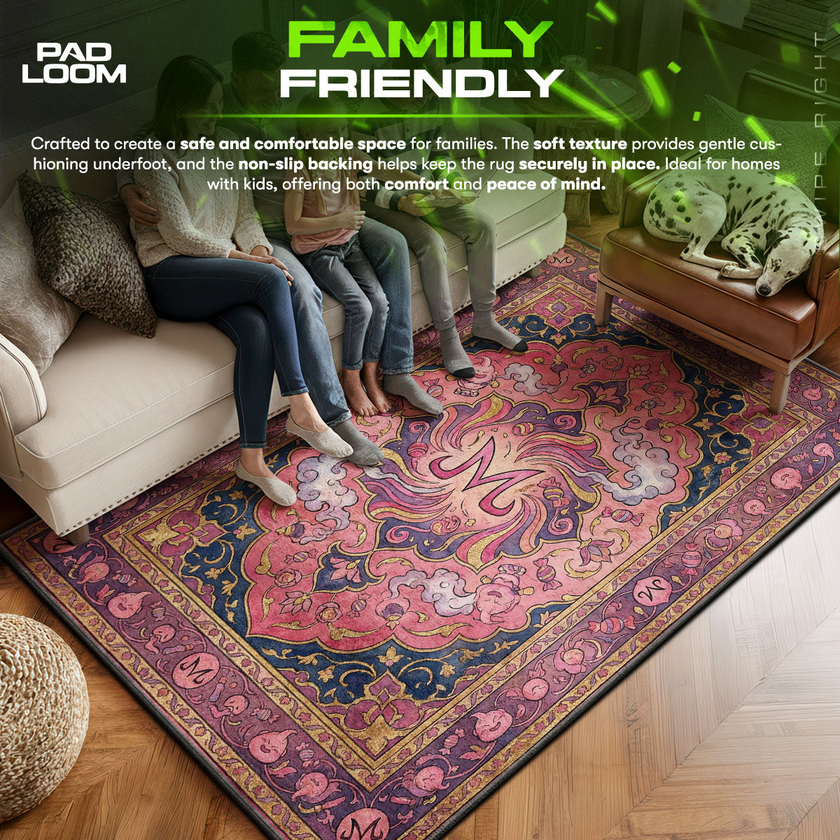 Majin area rug showing full home decor artwork