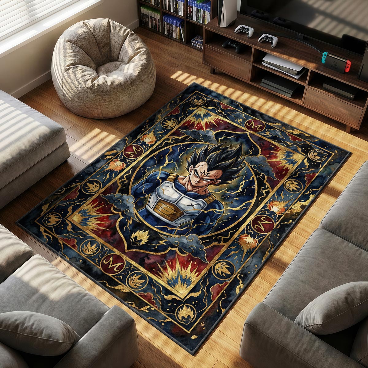 Majin Vegeta themed area rug for home decor fans