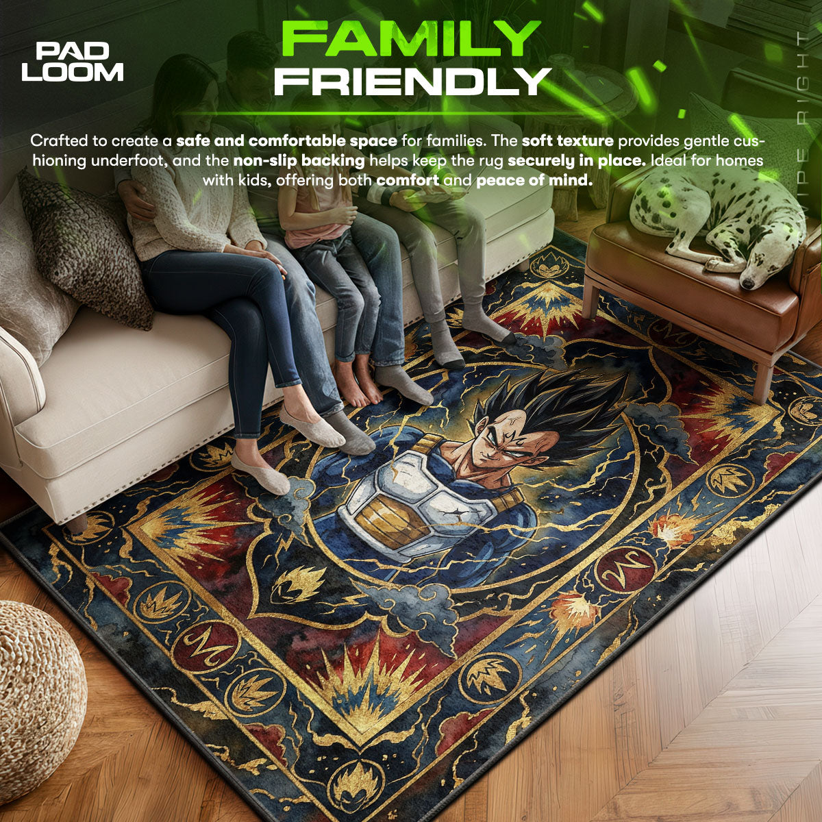 Majin area rug showing full home decor artwork