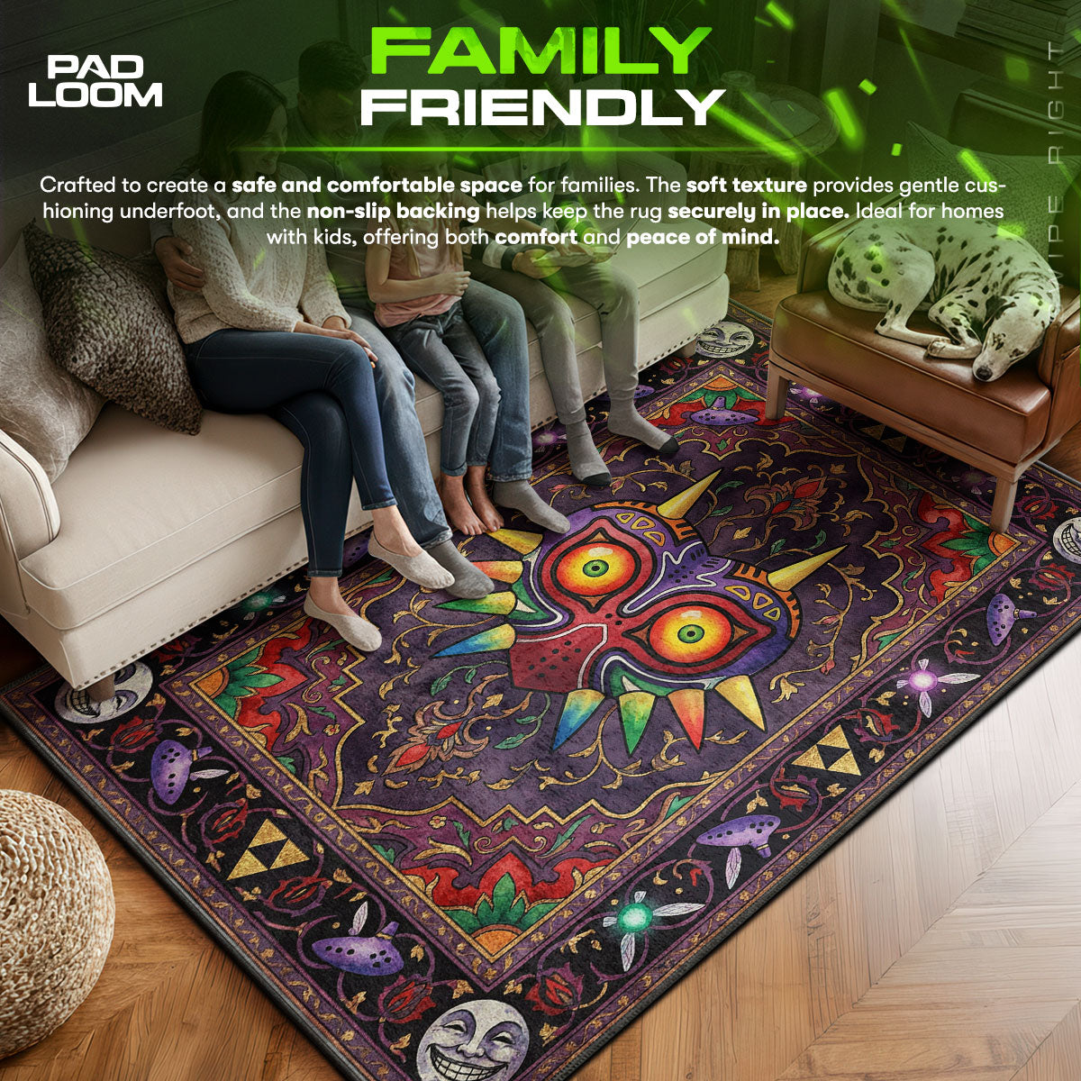 Majora's area rug showing full home decor artwork