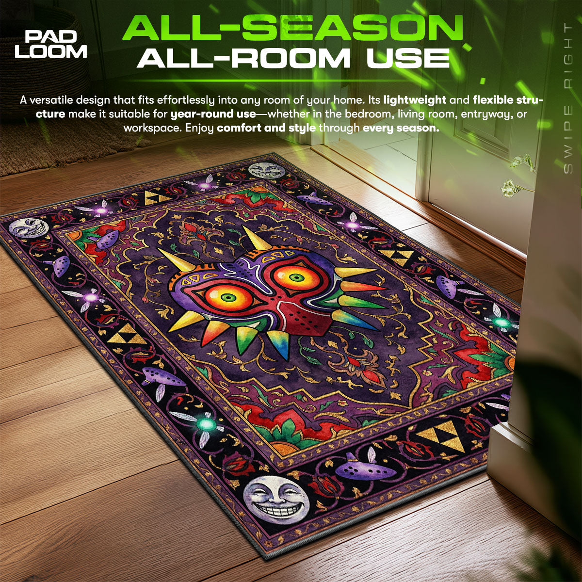 Majora's Mask Cursed Moon Legend Zelda Room fan rug — premium quality print