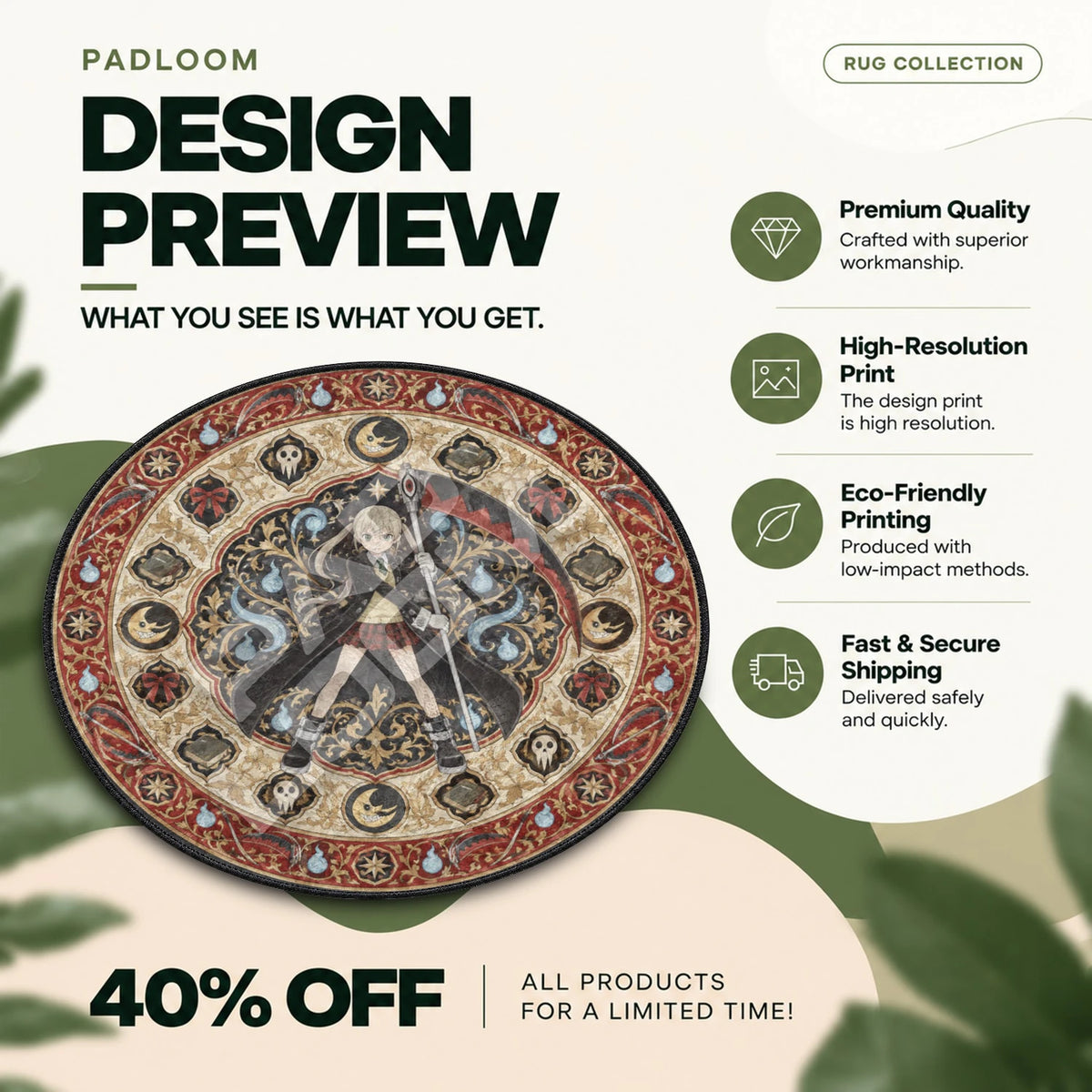 Maka Scythe Soul Eater round rug full design preview
