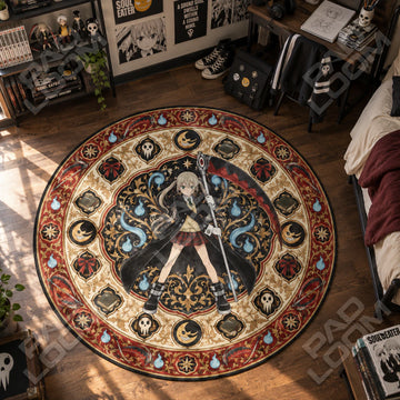 Maka Scythe Soul Eater round rug on a bedroom floor - Soul Eater chair mat